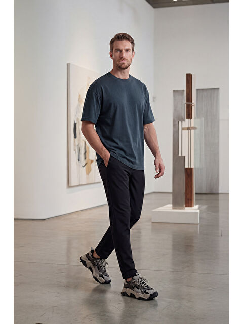 Etikmen %100 Organik Pamuk Düz Oversize Füme Erkek Tişört - S000497704-33408