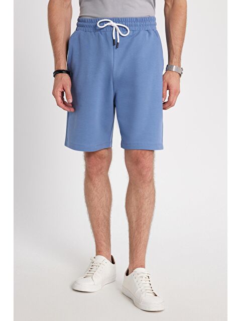 TUDORS Erkek Relax Fit Rahat Kesim %100 Pamuk Beli Bağcıklı Mavi Şort - S000522002-17234