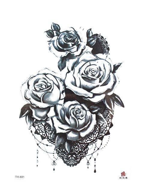 New Obsessions Rosse Büyük Gül Desenli Geçici Dövme - S000252219-19351