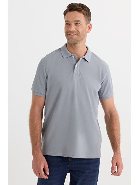 TUDORS Erkek Regular Fit Klasik Kesim Pamuklu Yumuşak Dokulu Serin Tutan Kumaş Düz Gri Polo Yaka Tişört - S000519721-20600