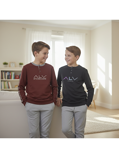 Bonbon Genç Erkek Pamuklu 2 Adet 2'Li Pijama Takımı Al009 V2, Al003 V1 Bb2461