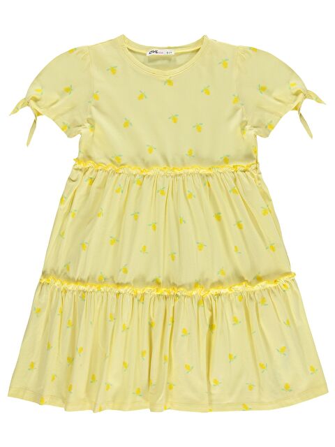 Civil Girls Limon Desenli 6-9 Yaş Elbise - Sarı
