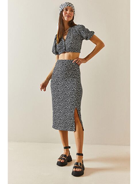 Xhan Siyah Düğmeli Crop İkili Takım 5YXK8-48307-02 - S000167253-19351