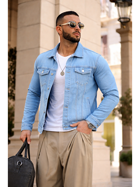 Comstar Erkek Trend Günlük Basic Cepli Dar B.Mavi Jean Ceket