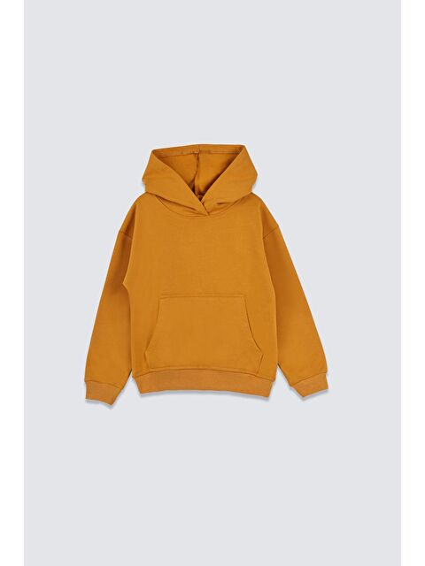 ZUZUNGA Basic Kapüşonlu Şardonlu Kanguru Cep Detaylı Çocuk Sweatshirt 3-10 Yaş Ekru - S000518417-20074