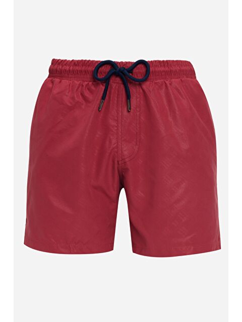 TUDORS Erkek Standart Fit Hızlı Kuruyan Desenli Bordo Mayo Deniz Şortu