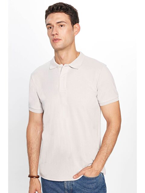 TUDORS Erkek Regular Fit Klasik Kesim %100 Pamuk Düz Pike Gri Polo Yaka Tişört - S000519725-20600