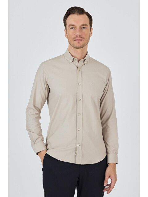 İMZA Uzun Kol Düz Bez Ayağı Düğmeli Yaka Cepsiz Pamuklu Casual Slim Fit Gömlek 1004250212 - S000388072-19928