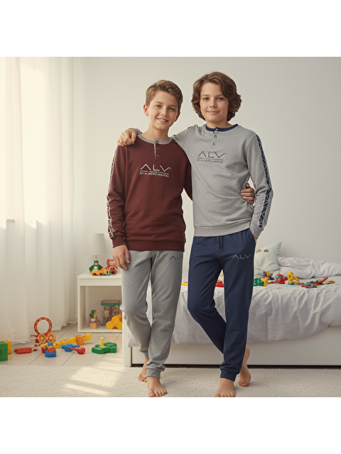 Bonbon Genç Erkek Pamuklu 2 Adet 2'Li Pijama Takımı Al003 V2, Al003 V1 Bb2459