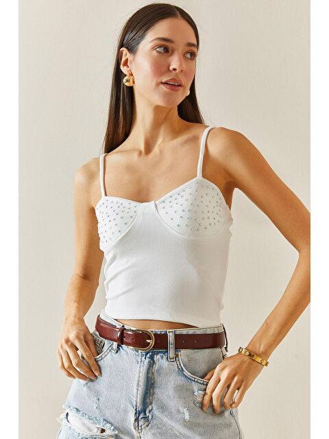 Xhan Beyaz Taş Detaylı Askılı Bluz 5YXK2-48344-01 - S000167258-20063