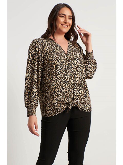 Mylinemoda Varak Baskı Bağlama Detaylı Bluz - S000239653-19413