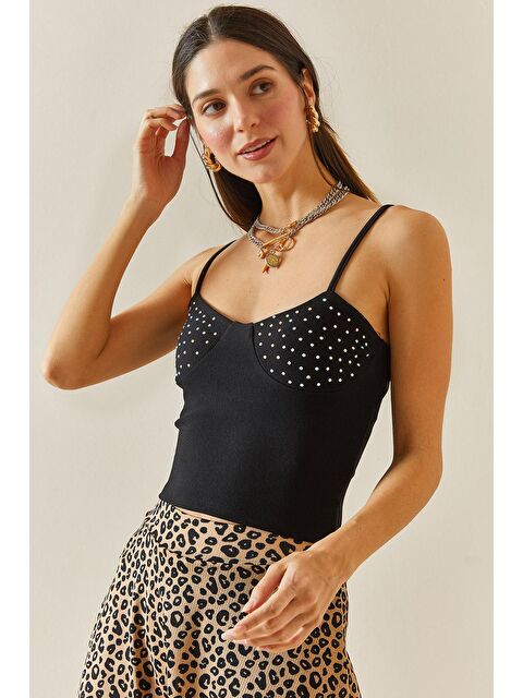 Xhan Siyah Taş Detaylı Askılı Bluz 5YXK2-48344-02 - S000167258-19351