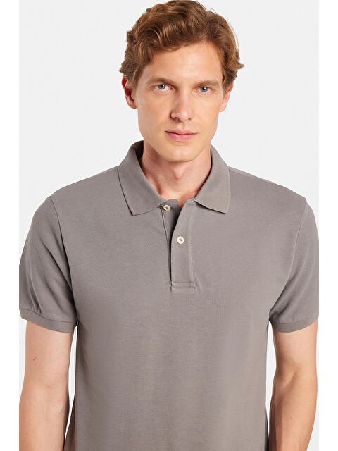 TUDORS Erkek Slim Fit Dar Kesim %100 Pamuklu Gri Polo Yaka Tişört - S000519729-20600