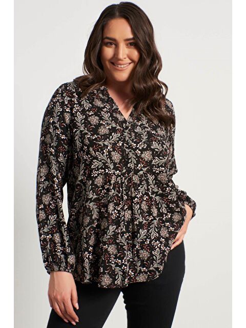 Mylinemoda V Yaka Önü Büzgülü Bluz - S000239654-19351