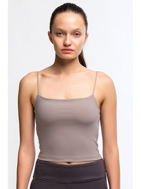 Chandraswear Gri Kadın İnce İp Askılı Crop - Lones - S000030156-20600