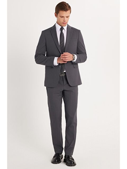 TUDORS Erkek Slim Fit Mono Yaka Elastanlı Esnek Kumaş Füme Takım Elbise - S000522012-33408