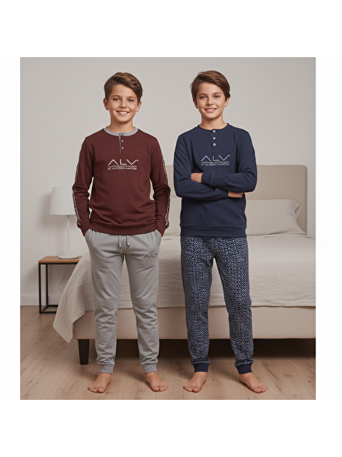Bonbon Genç Erkek Pamuklu 2 Adet 2'Li Pijama Takımı Al001 V1, Al003 V1 Bb2458