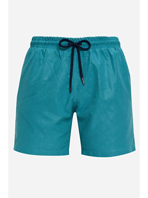 TUDORS Erkek Standart Fit Hızlı Kuruyan Desenli Petrol Mavi Mayo Deniz Şortu