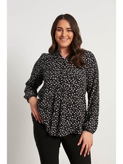 Mylinemoda V Yaka Önü Büzgülü Bluz - S000239655-19351