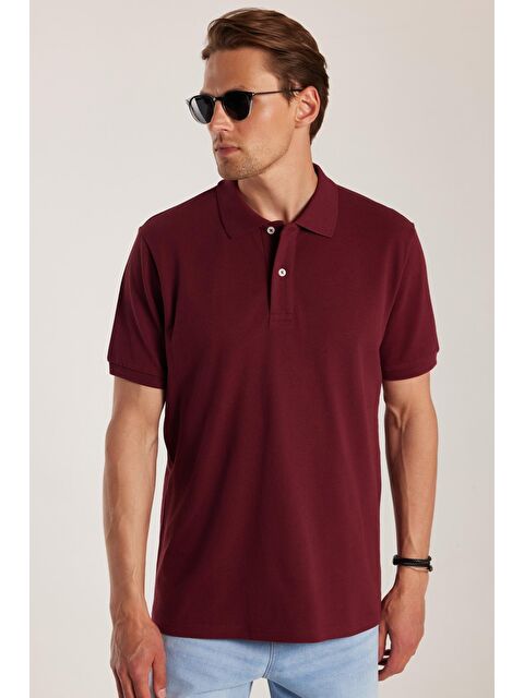 TUDORS Erkek Regular Fit Klasik Kesim %100 Pamuk Düz Pike Bordo Polo Yaka Tişört - S000519731-19951
