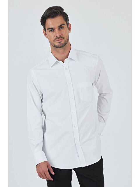 İMZA Uzun Kol Düz Bez Ayağı Sert Yaka Cepli Pamuklu Classic Comfort Fit Gömlek 1004250210 - S000387917-20063