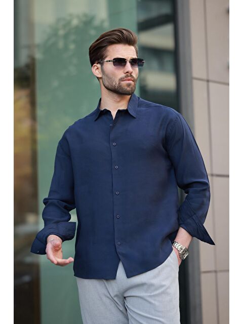 Madmext Lacivert Basic Uzun Kollu Erkek Gömlek E6762 - S000371939-21164