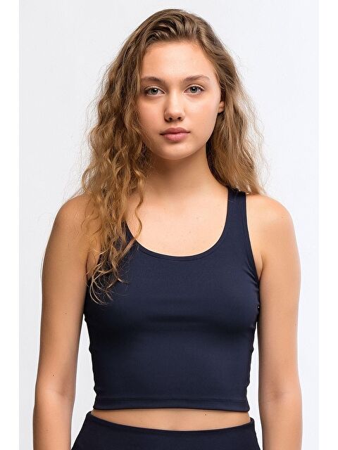 Chandraswear Lacivert Kadın Fitilli Askılı Crop Atlet - Luna - S000029012-21164