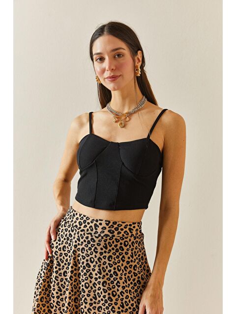 Xhan Siyah Balenli & Askılı Crop Bluz 5YXK2-48340-02 - S000167268-19351