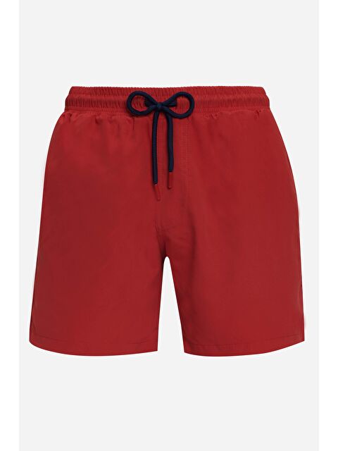 TUDORS Erkek Standart Fit Hızlı Kuruyan Desenli Kırmızı Mayo Deniz Şortu