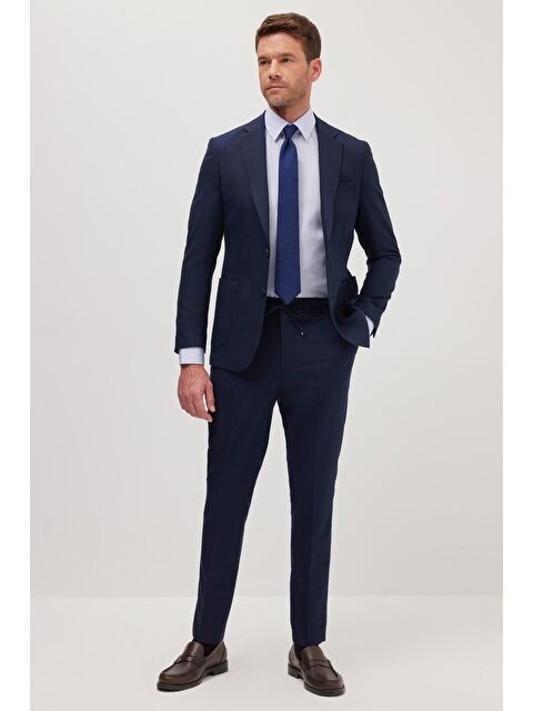 TUDORS Erkek Slim Fit Mono Yaka Elastanlı Esnek Kumaş Lacivert Takım Elbise - S000522022-21164