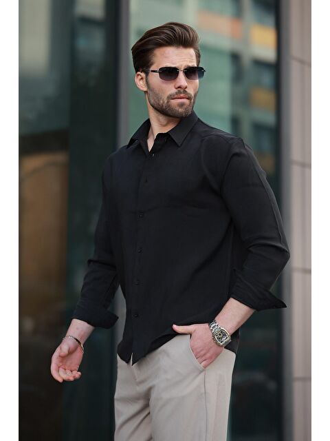 Madmext Siyah Basic Uzun Kollu Erkek Gömlek E6762 - S000371939-19351