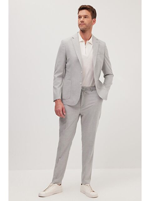 TUDORS Erkek Slim Fit Mono Yaka Elastanlı Esnek Kumaş Gri Takım Elbise - S000522023-20600