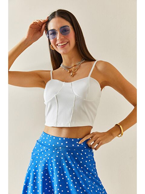 Xhan Beyaz Balenli & Askılı Crop Bluz 5YXK2-48340-01 - S000167268-20063