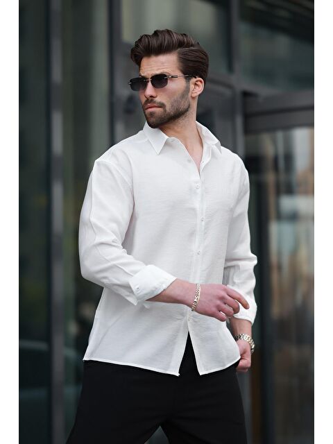 Madmext Beyaz Basic Uzun Kollu Erkek Gömlek E6762 - S000371939-20063