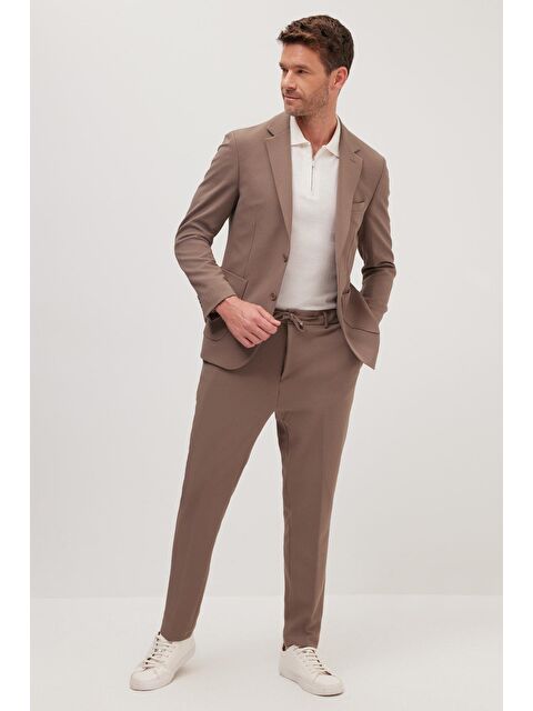 TUDORS Erkek Regular Fit Vizon Esnek Elastanlı Kumaş Mono Yaka Torba Cepli Takım Elbise - S000522025-26429