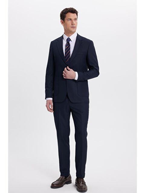 TUDORS Erkek Regular Fit Lacivert Mono Yaka Beli Bağcıklı Torba Cepli Takım Elbise - S000522026-21164