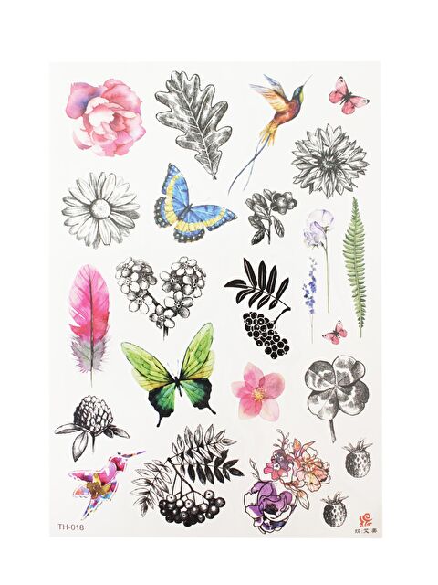New Obsessions Doğadan Kelebek ve Çiçekler Geçici Dövme - S000252221-37442