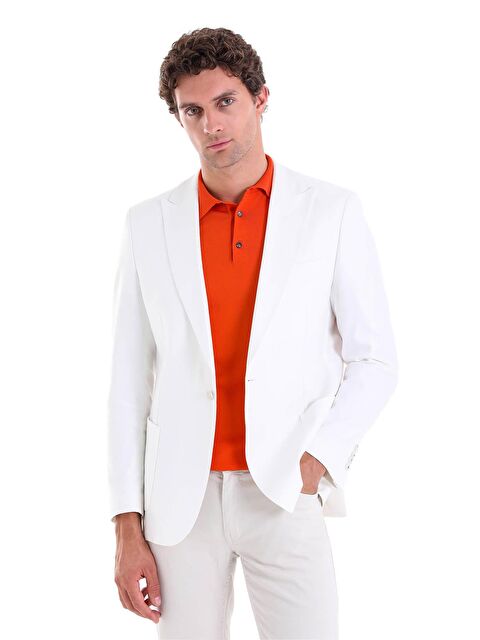 Hatemoğlu Beyaz Comfort Fit Düz Mono Yaka Casual Keten Ceket - S000244933-20063