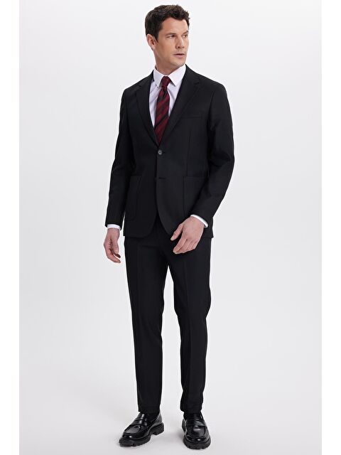 TUDORS Erkek Regular Fit Siyah Mono Yaka Beli Bağcıklı Torba Cepli Takım Elbise - S000522030-19351