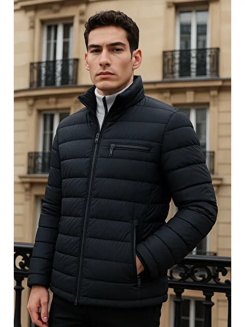 Comstar Erkek Trend Basic Dik Yaka Kışlık Lacivert Şişme Mont