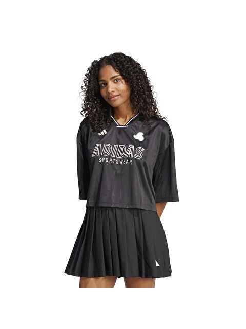 Adidas Tiro Cut 3 Stripes Oversized Jersey Kadın Siyah V Yaka Tişört - S000517629-19351