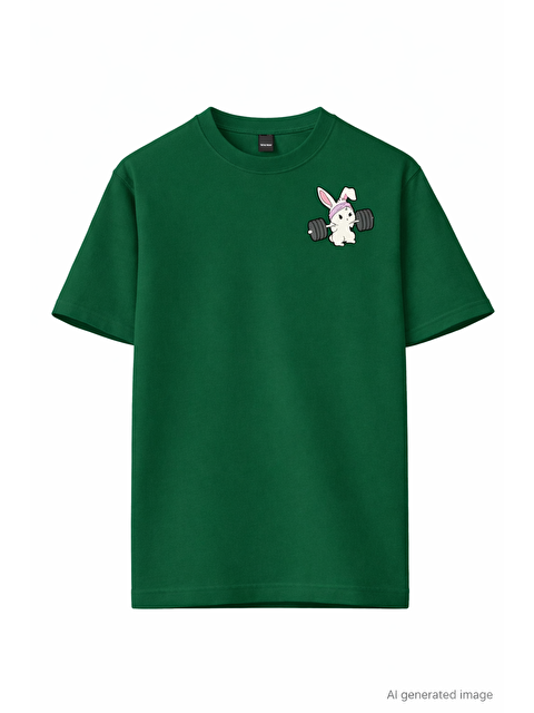 Oksit Gym Bunny - Halter Kaldıran Tavşan Baskılı Unisex Oversize Pamuklu Tişört - S000512554-18194