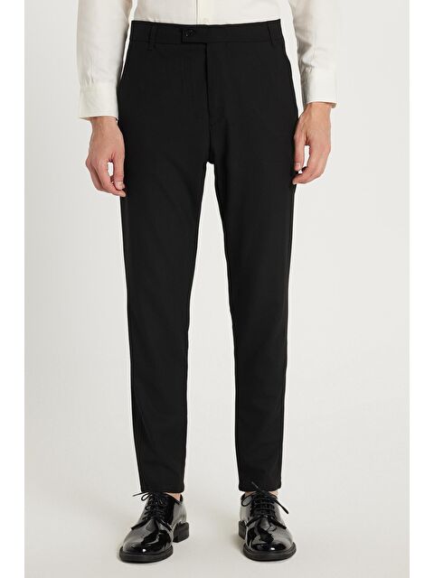 TUDORS Erkek Slim Fit Dar Kesim Chino Yandan Cepli Pamuklu Siyah Pantolon - S000519738-19351