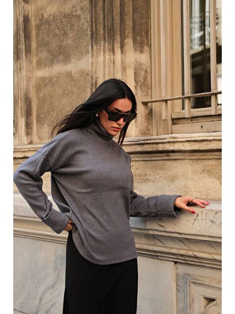 Y London Kol Detaylı Balıkcı Yaka Boğazlı Antrasit Bluz - S000285377-29666