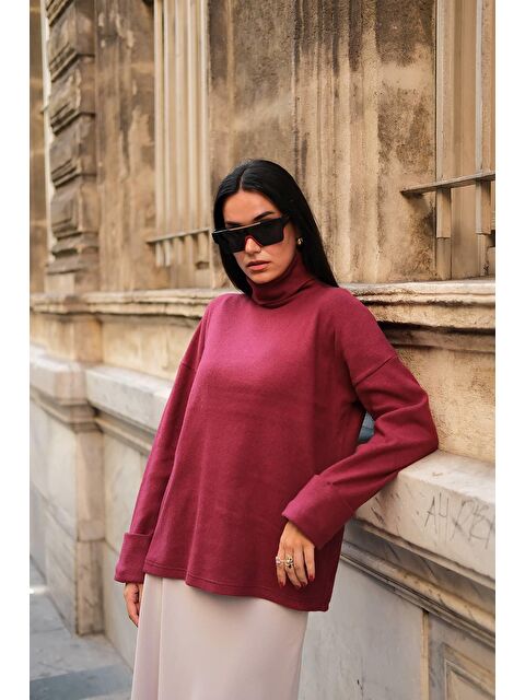 Y London Kol Detaylı Balıkcı Yaka Boğazlı Bordo Bluz - S000285378-19951
