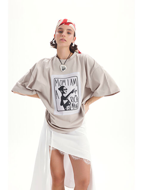 Mai Collection Rich Woman Oversize Taş T-Shirt - S000517638-25636