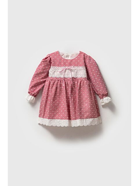 Magu Fiyonk Desenli Pamuklu Astarlı Dantelli Elbise Kız Çocuk - S000491930-20024