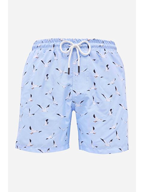 TUDORS Erkek Standart Fit Hızlı Kuruyan Desenli Mavi Mayo Deniz Şortu