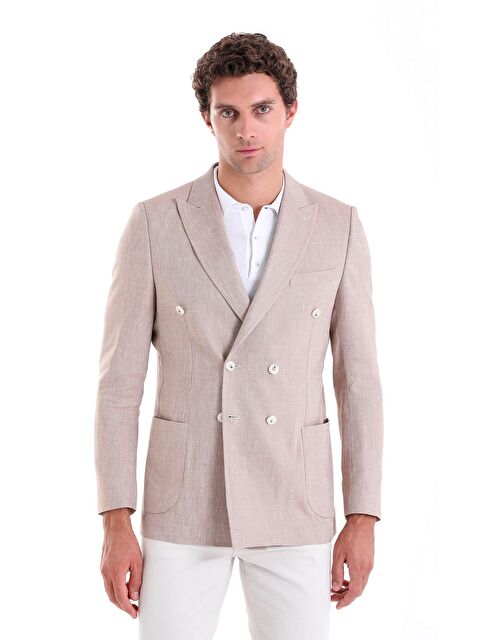 Hatemoğlu Kahverengi Slim Fit Düz Sivri Yaka Kruvaze Klasik Ceket - S000244934-19413