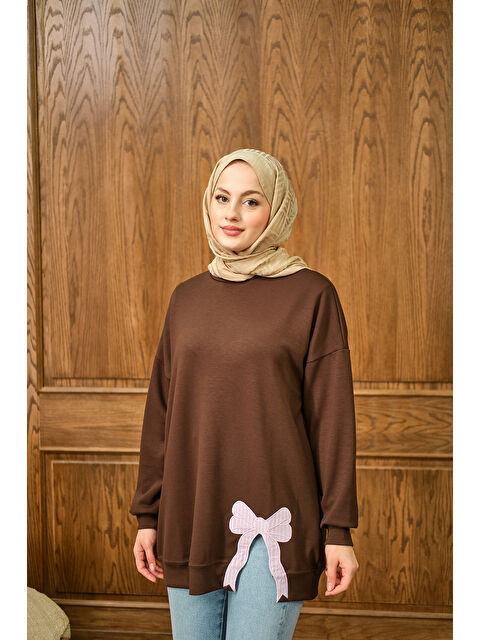 Locco Moda Kadın Fiyonk Nakışlı Tunik Kahverengi - S000449593-19413